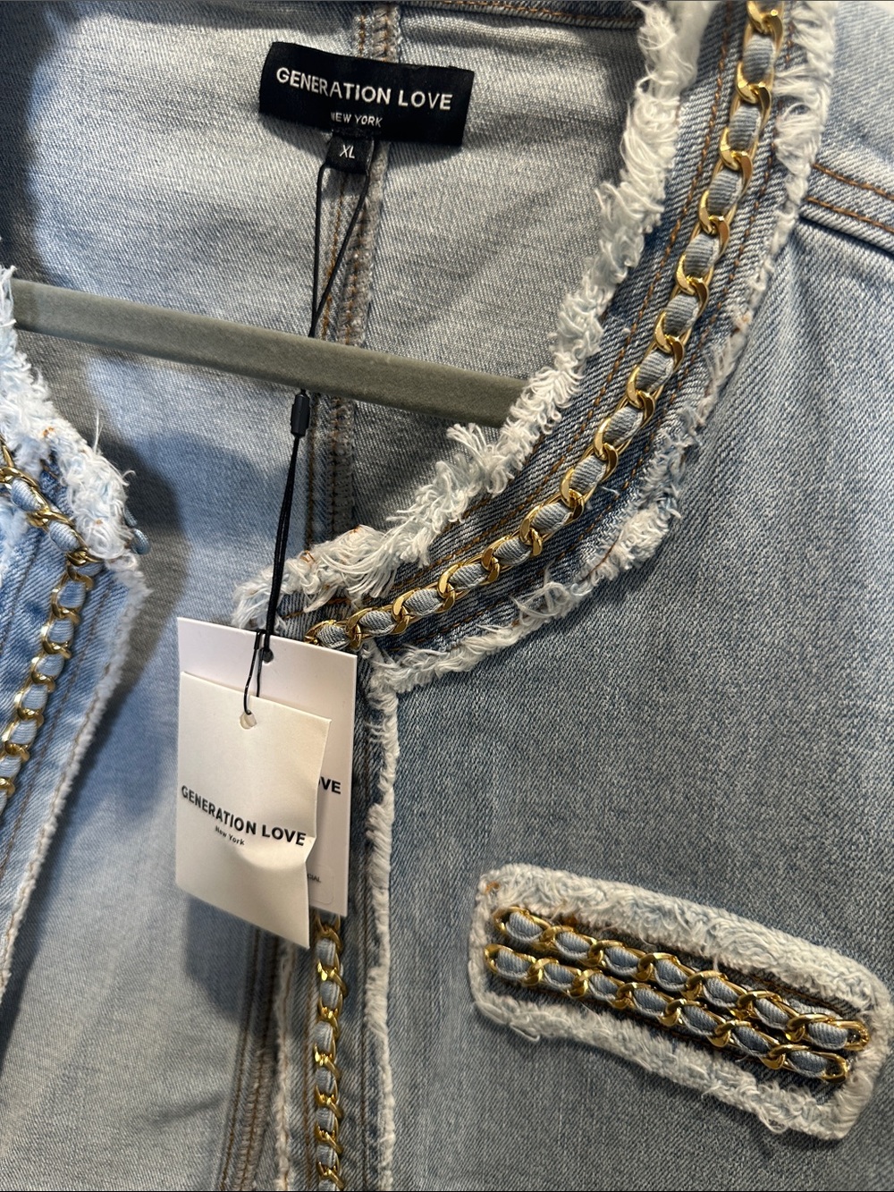 Generation Love Light Blue Denim Jacket with Gold Chain Trim (23) - Picture 2 of 3